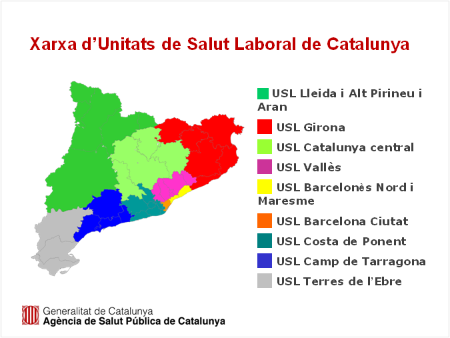 mapa de les unitats de salut laboral a Catalunya mapa de les unitats de salut laboral a Catalunya